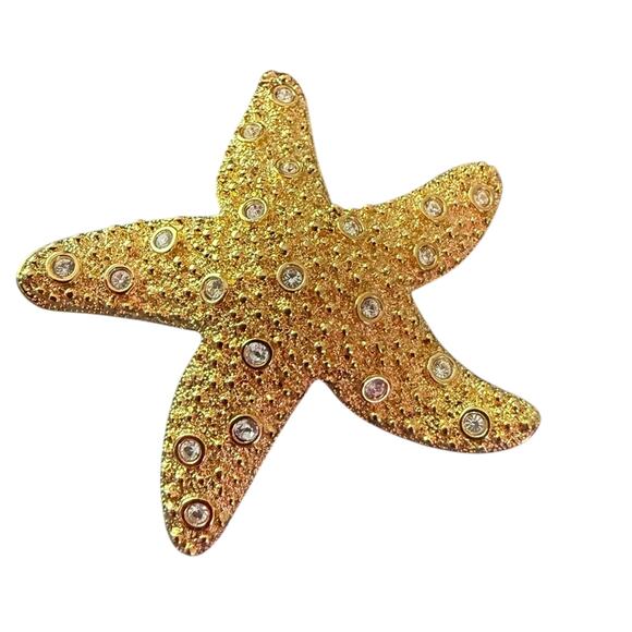 Swarovski Crystal Gold Tone Starfish Pin Brooch - Picture 1 of 7
